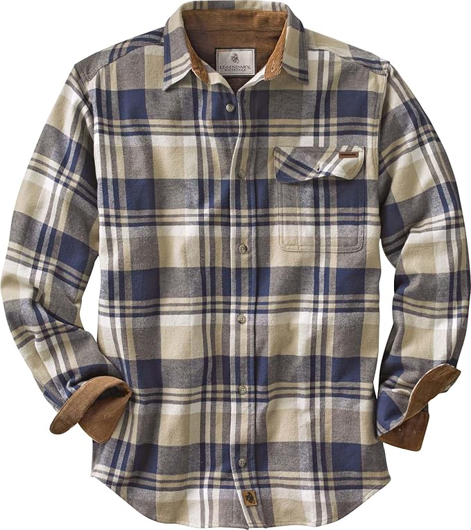 Legendary Whitetails Men's Buck Camp Flannel, Long Sleeve Plaid Button Down Casual Shirt, Corduroy Cuffs