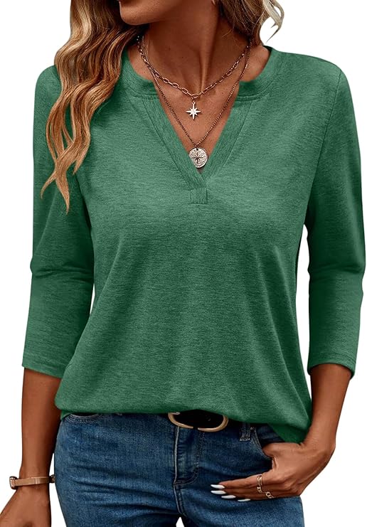 TICTICMIMI Women's V Neck 3/4 Sleeve T Shirts Casual Basic Summer Tees Shirts Loose Fit Tunic Tops