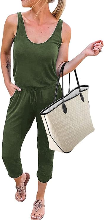 KIRUNDO Women 2025 Summer Jumpsuits Casual Sleeveless Drawstring Elastic Waist Romper Vacation Cruise Airport Travel Outfits